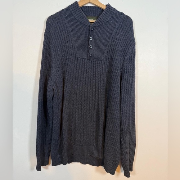 Eddie Bauer Navy Ribbed Henley Sweater Men’s Size L - Picture 2 of 6